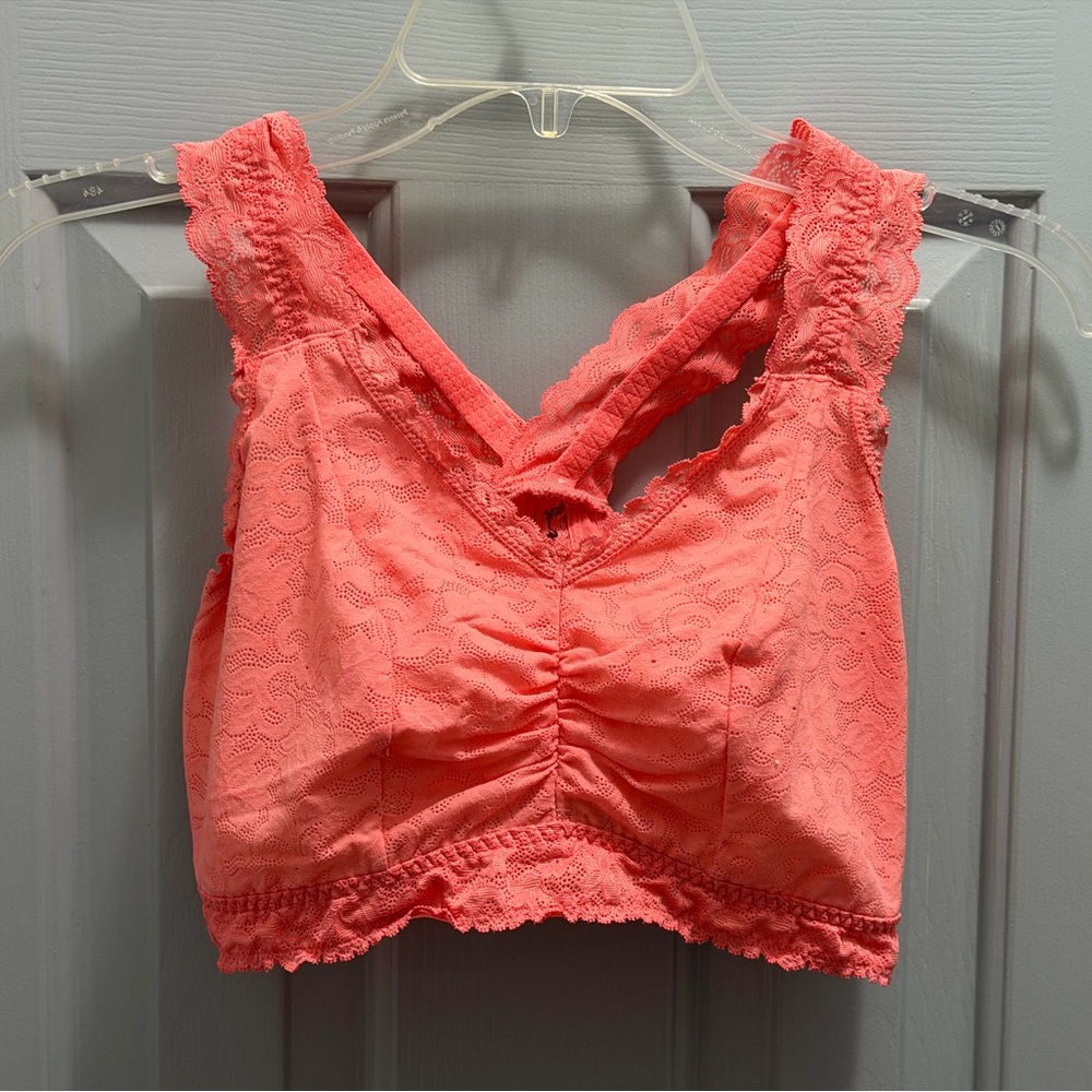 Cacique Orange Peach Lace Unlined Racerback Bralette Bra Size 14/16